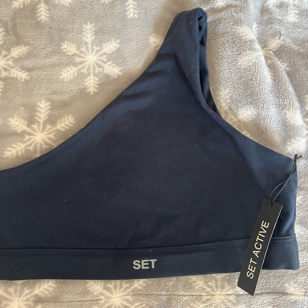 NWT SET ACTIVE ONE SHOULDER TOP XS NAVY BLUE
